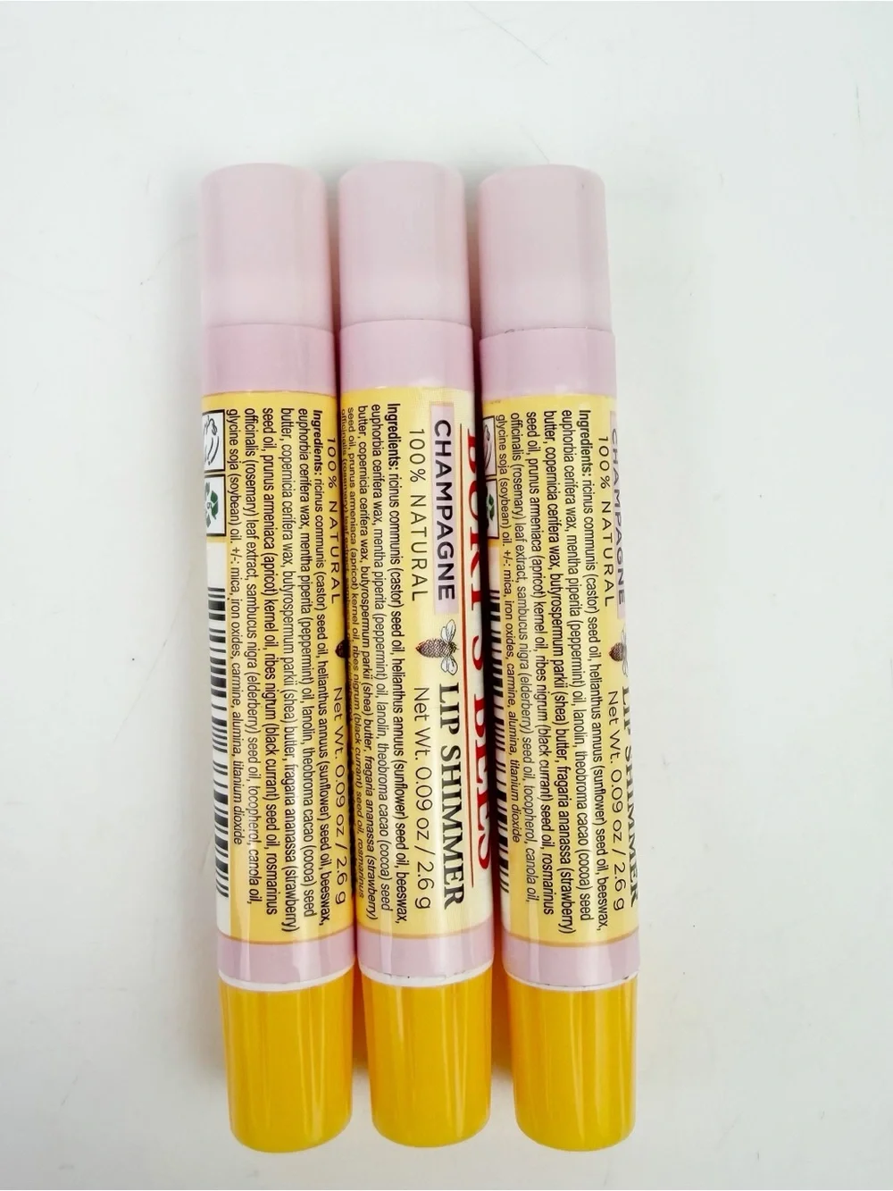 THREE Burt's Bees Lip Shimmer Champagne 0.09 oz ea New Original.